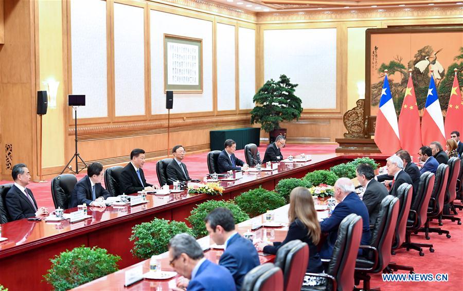 (BRF)CHINA-BEIJING-BELT AND ROAD FORUM-XI JINPING-CHILEAN PRESIDENT-TALKS (CN)