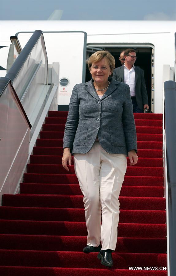 German Chancellor Angela Merkel arrives in China's eastern city of Hangzhou to attend the 11th Group of 20 (G20) summit, Sept. 4, 2016. (Xinhua/Cai Yang) German Chancellor Angela Merkel arrives in China's eastern city of Hangzhou to attend the 11th Group of 20 (G20) summit, Sept. 4, 2016. (Xinhua/Cai Yang)