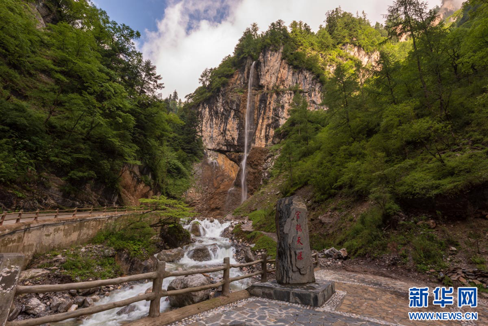 重崖森迥瀑飛先，鵝溝炎夏水風涼