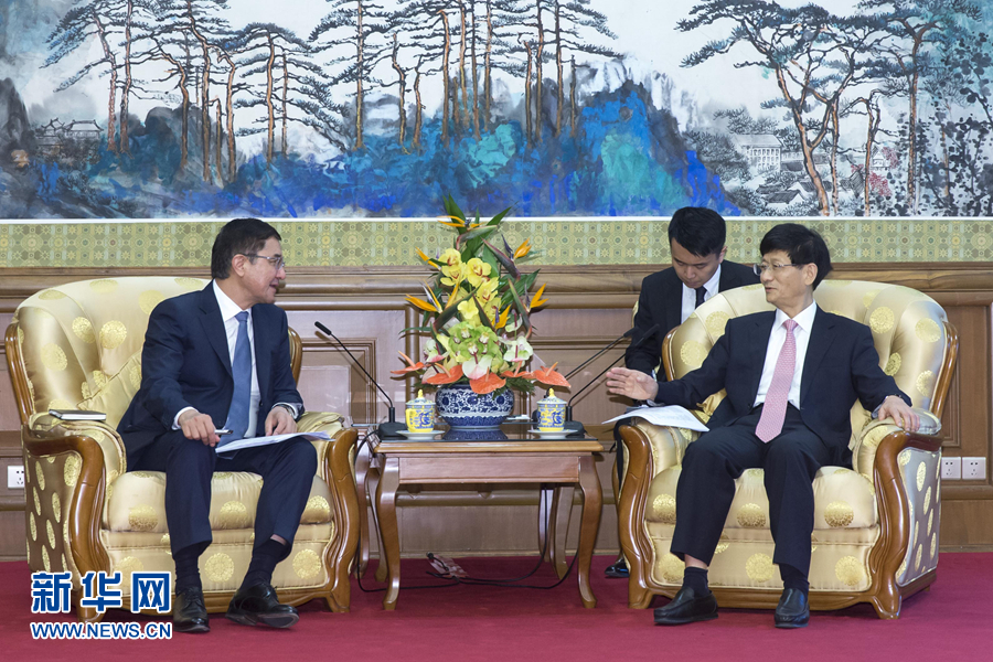 7月19日，中共中央政治局委員、中央政法委書記孟建柱在北京會見烏茲別克斯坦副總理庫奇卡羅夫。 新華社記者崔新鈺攝