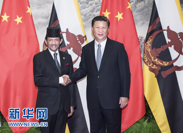 9月13日，國家主席習(xí)近平在北京人民大會(huì)堂同文萊蘇丹哈桑納爾舉行會(huì)談。 新華社記者 李濤 攝