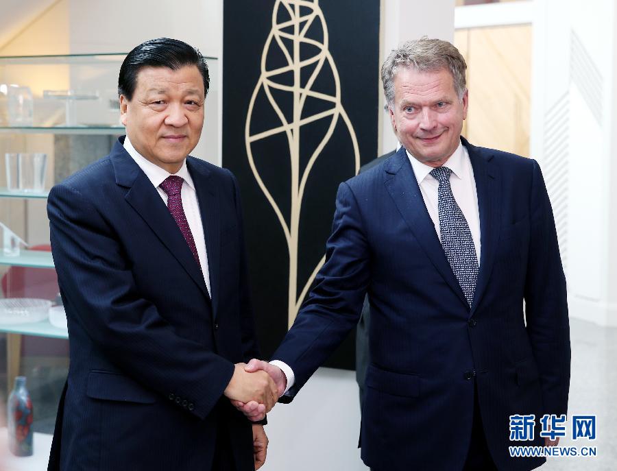 6月12日，中共中央政治局常委、中央書記處書記劉云山在赫爾辛基會見芬蘭總統(tǒng)尼尼斯特。 新華社記者姚大偉攝