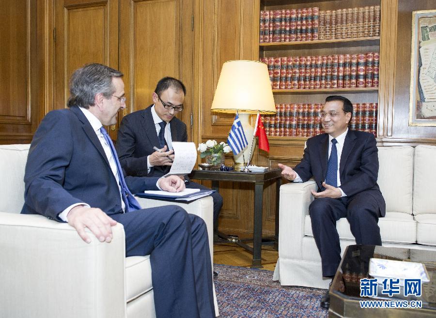 6月19日，國務(wù)院總理李克強(qiáng)在雅典同希臘總理薩馬拉斯舉行會談。新華社記者 王曄 攝