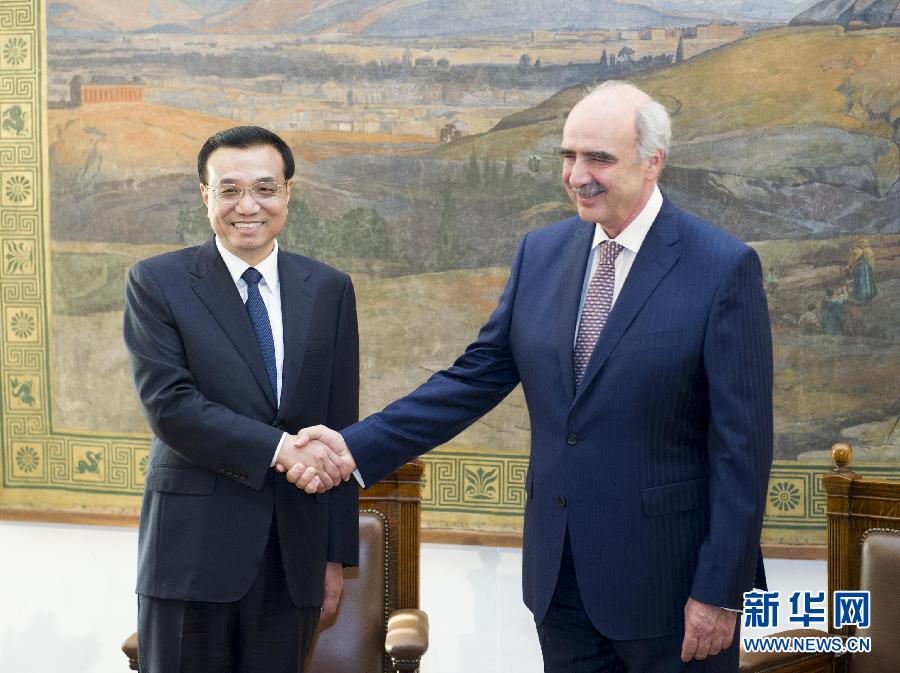 6月19日，國務院總理李克強在希臘議會大廈會見希臘議長米馬拉基斯。新華社記者 王曄 攝