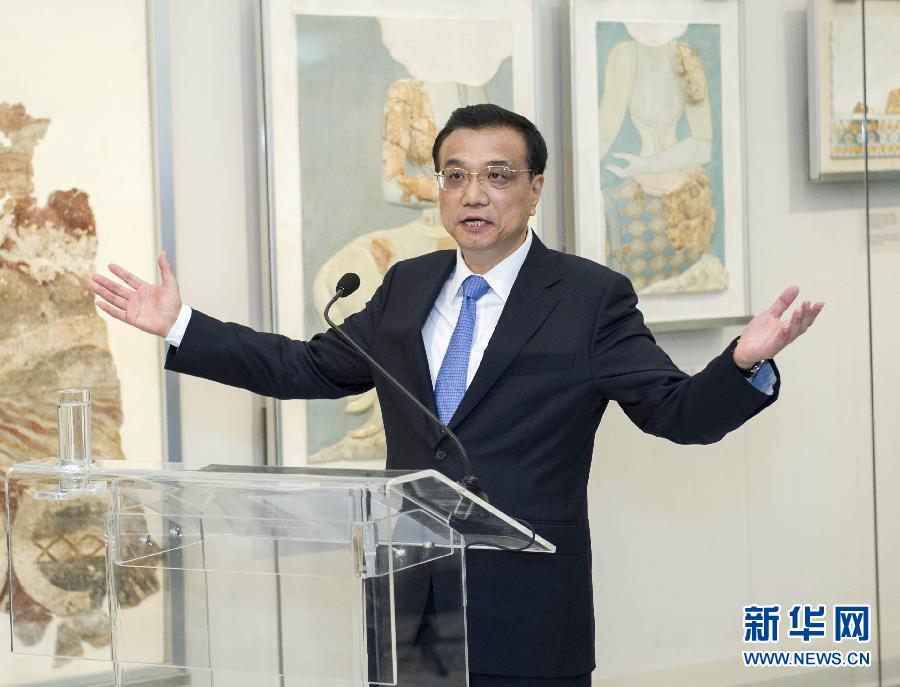 6月21日，國(guó)務(wù)院總理李克強(qiáng)與希臘總理薩馬拉斯共同出席希臘伊拉克利翁博物館新館開館儀式并發(fā)表講話。 新華社記者 王曄 攝