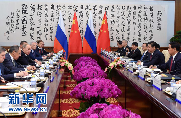 11月9日，中國國家主席習(xí)近平在北京釣魚臺(tái)國賓館會(huì)見俄羅斯總統(tǒng)普京。新華社記者 饒愛民 攝