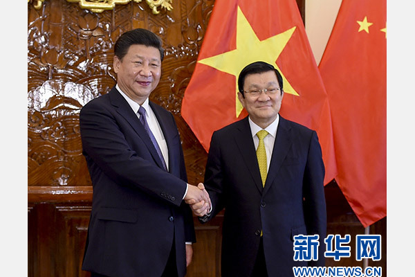 11月6日，中共中央總書記、國家主席習近平在河內同越南國家主席張晉創(chuàng)舉行會談。 新華社記者李學仁攝