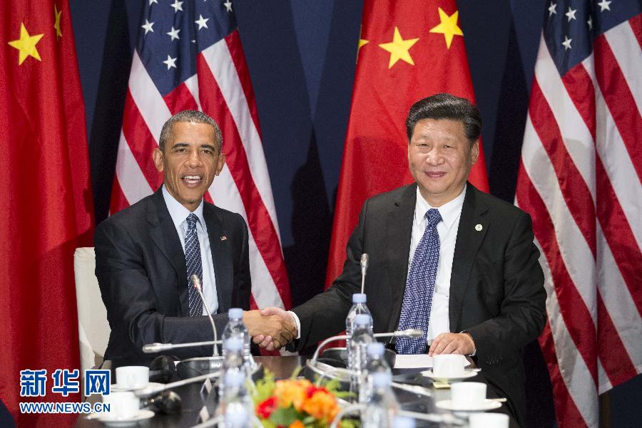 11月30日，國(guó)家主席習(xí)近平在巴黎會(huì)見(jiàn)美國(guó)總統(tǒng)奧巴馬。新華社記者黃敬文攝