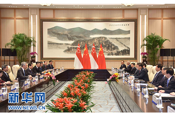 9月2日，國家主席習近平在杭州會見新加坡總理李顯龍。新華社記者張鐸攝