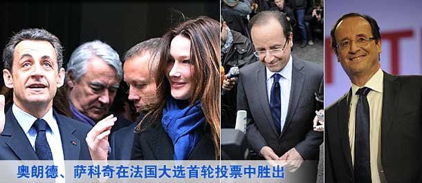 奧朗德、薩科奇在法國大選首輪投票中勝出